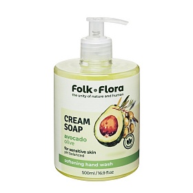 Жидкое крем-мыло FOLK & FLORA, Авокадо и Олива, 500 мл